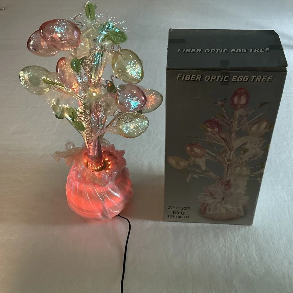Fiber Optic Egg Tree Lighted Pastel Easter Decoration Tested Works Vintage